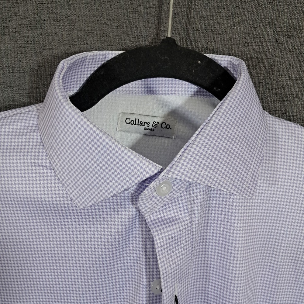 Collars & Co Quattro Flex Dress Shirt Long Sleeve Men Small Lavender Houndstooth - Picture 8 of 16